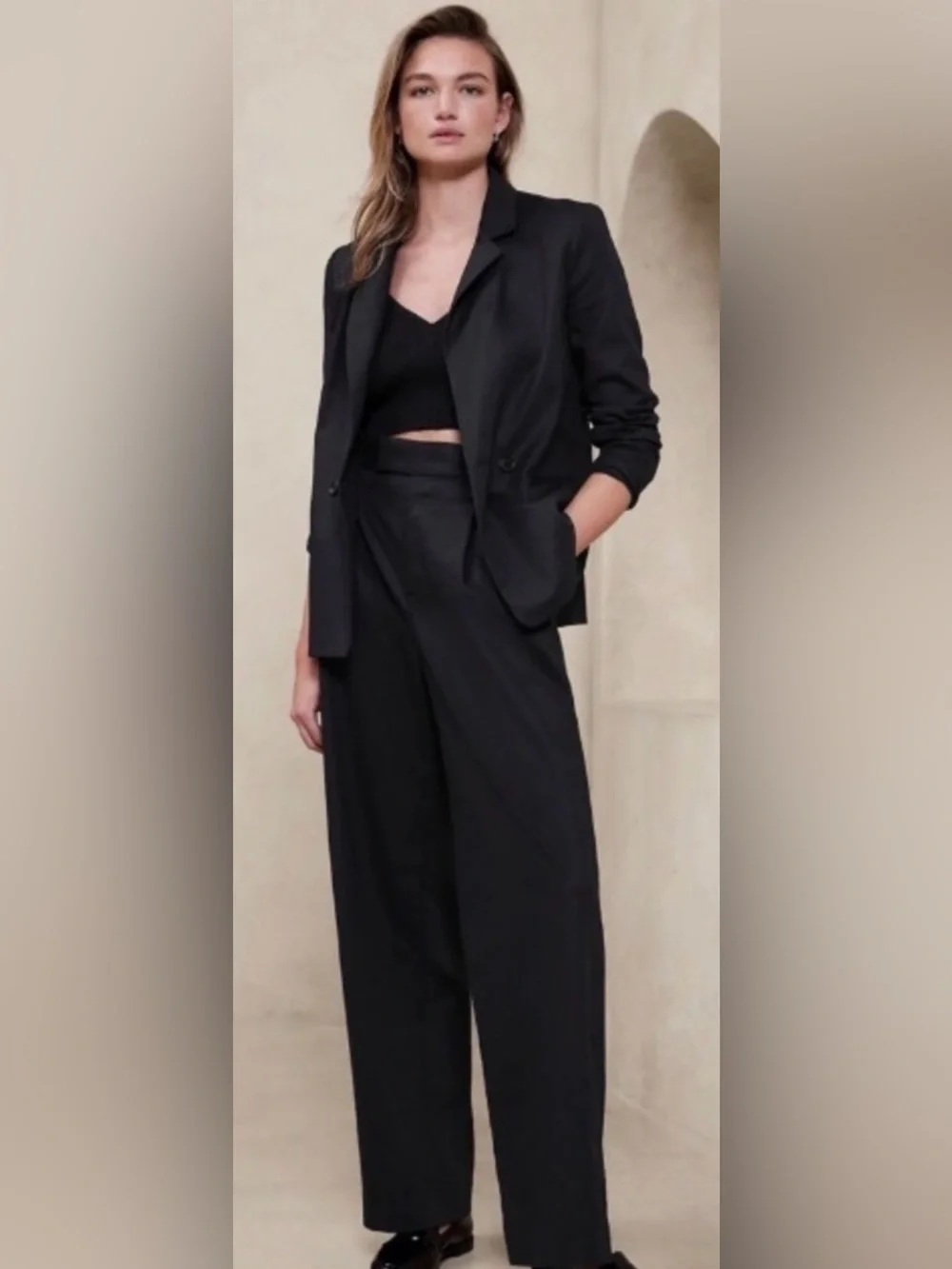 Banana Republic Wide-Leg Linen Blend High-Rise SZ 2 Pleated Pants Capsule Career